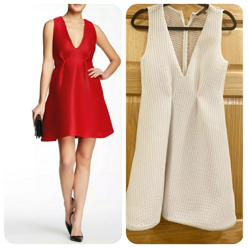 Issue New York Textured Fit & Flare Dress V-neck